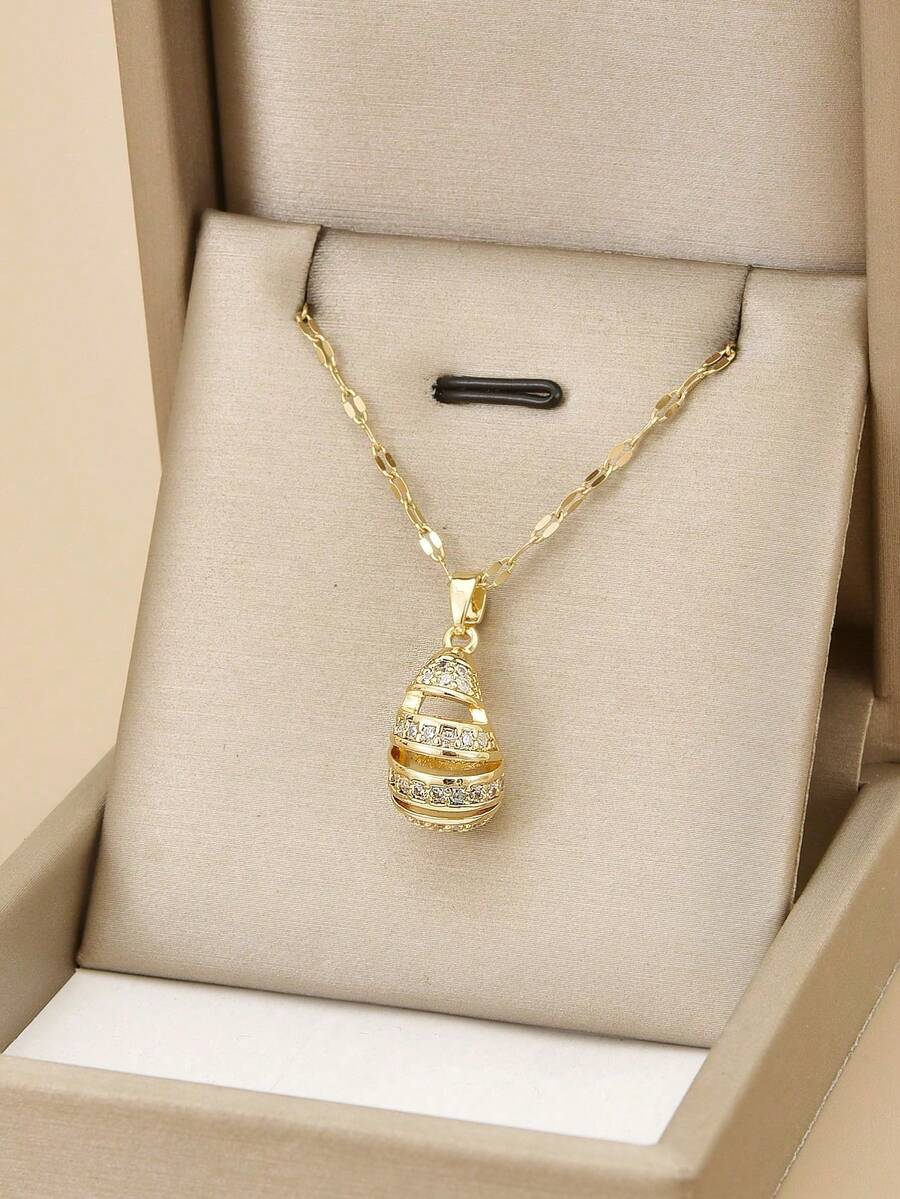 SHEIN مجوهرات ستانلس ستيل مرصعة راين بتصميم قطرة ماء