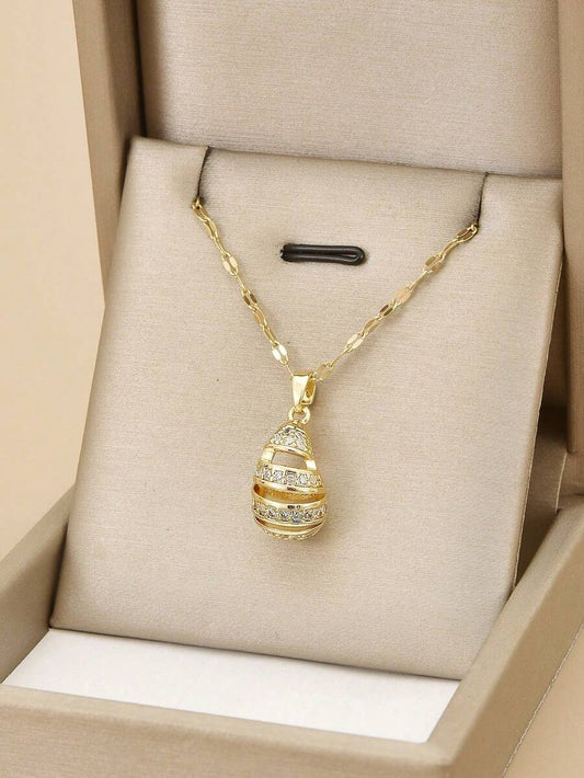 SHEIN مجوهرات ستانلس ستيل مرصعة راين بتصميم قطرة ماء