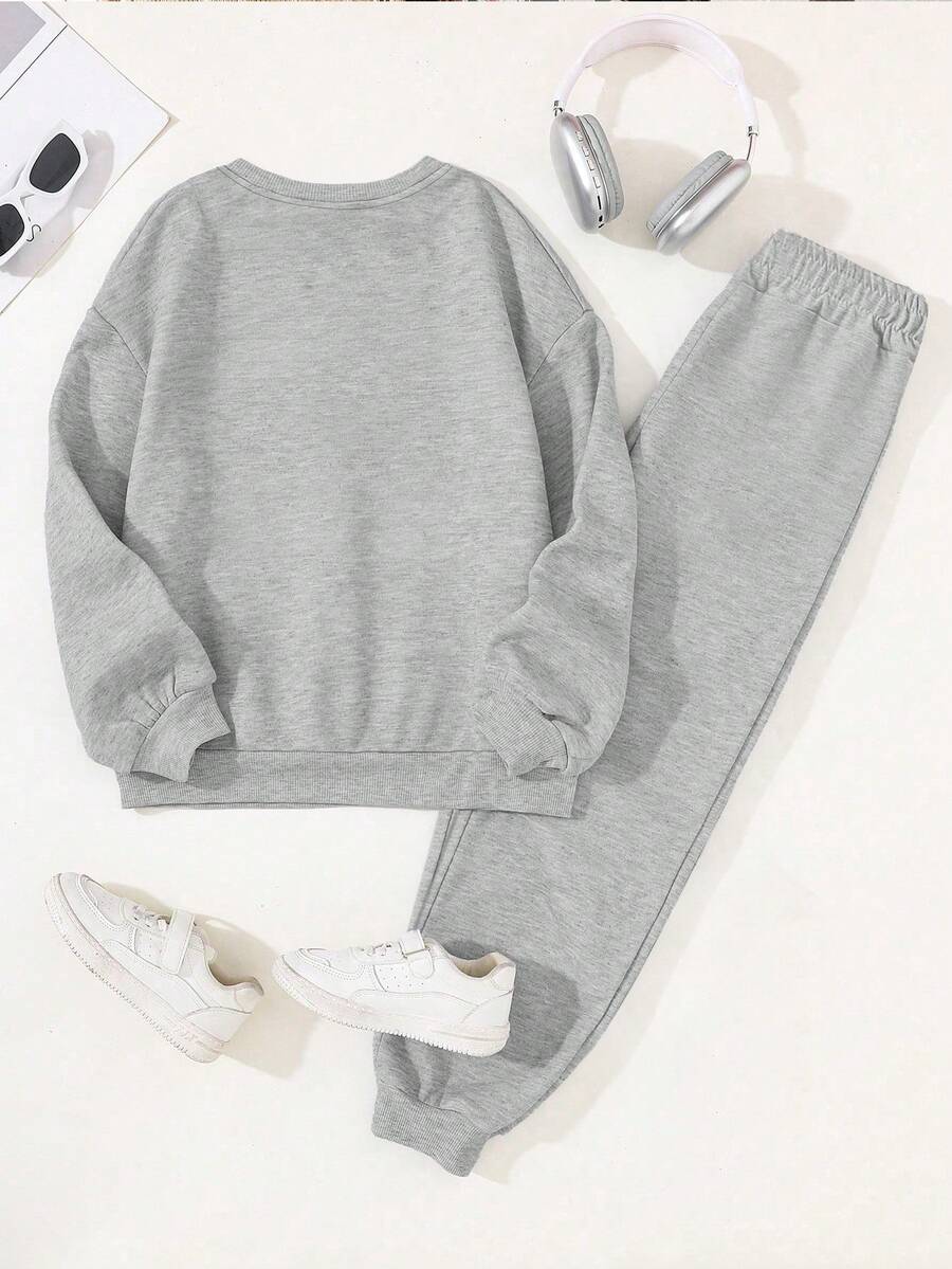 SHEIN مجموعة بنطلون وبلوزة بطبعة حرفية عفوية للبنات ملابس كاجوال