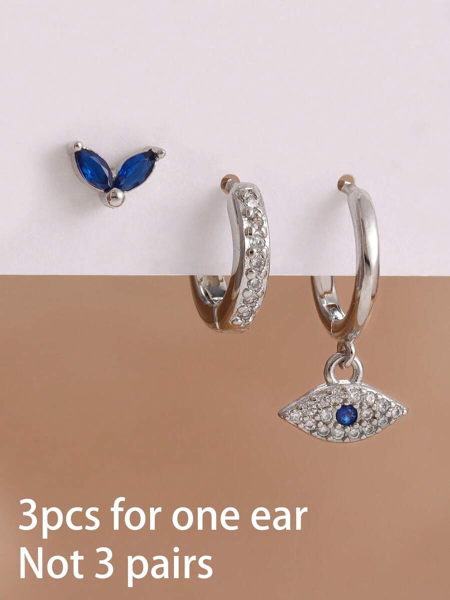 SHEIN طقم 3 أقراط حلقة عين شريرة ذهبية عيار 18 قيراط ستانلس ستيل صغيرة