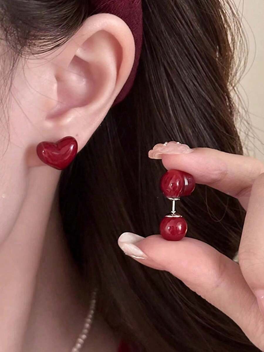 SHEIN طقم 5 أقراط خفيفة مزينة خرز وراين شكل قلب وثلج