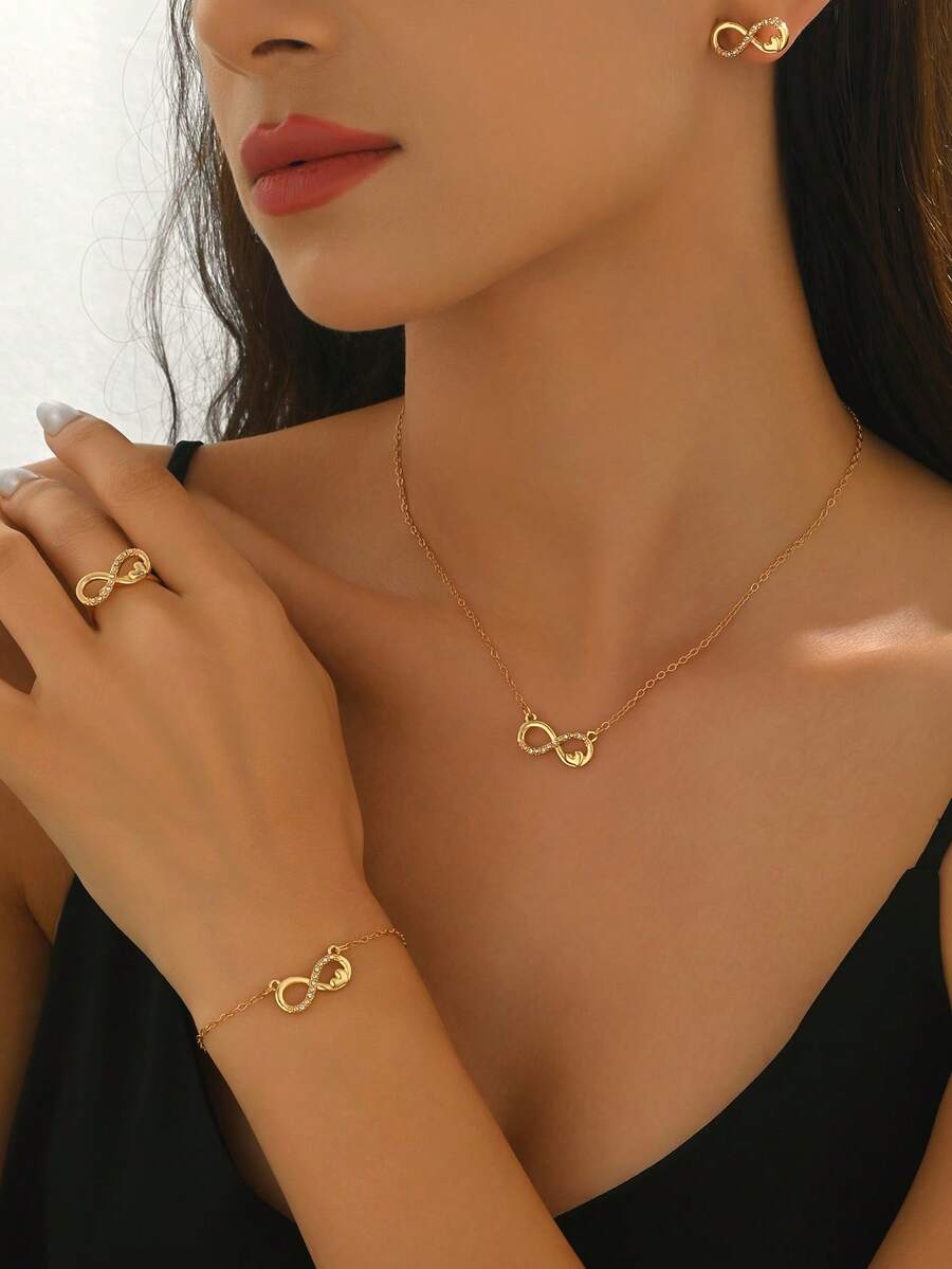 SHEIN طقم 5 قطع مجوهرات خاتم وسوار وأقراط وقلادة