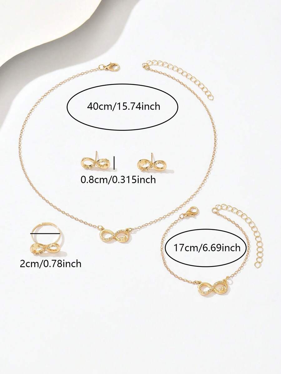 SHEIN طقم 5 قطع مجوهرات خاتم وسوار وأقراط وقلادة