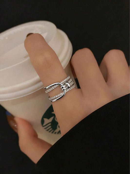 SHEIN خاتم نحاسي متعدد الطبقات مزخرف زركونيا