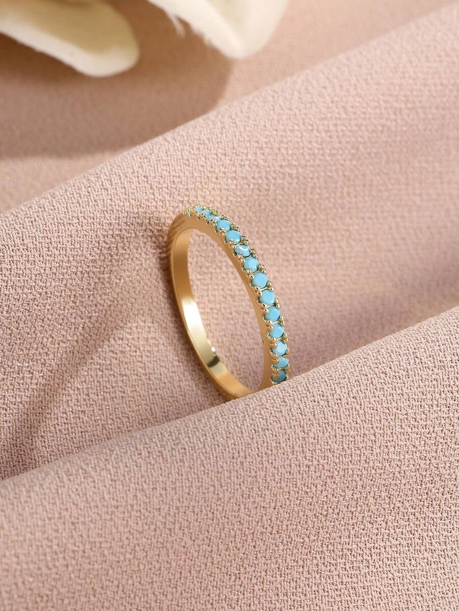 SHEIN خاتم حلقي مطلي ذهب بلون فيروزي