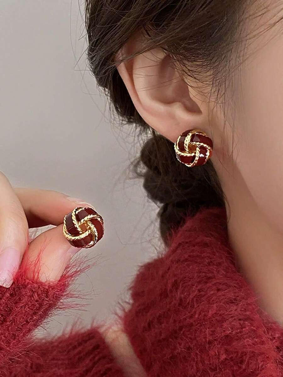 SHEIN طقم 3 أقراط أسماك متقاطعة مموجة مطلية بالزجاج