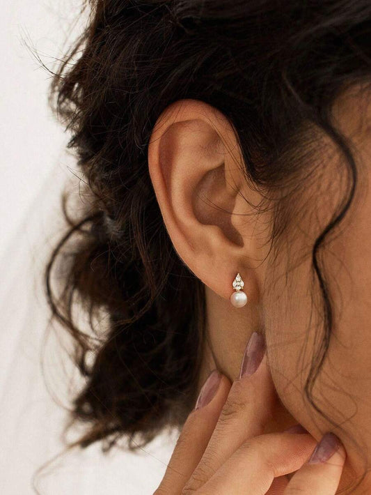 SHEIN زوج أقراط قطرة لؤلؤ مطلية ذهب عيار 14 قيراط