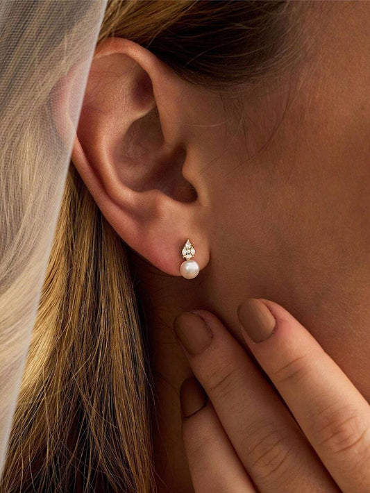 SHEIN زوج أقراط قطرة لؤلؤ مطلية ذهب عيار 14 قيراط