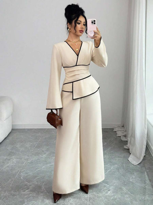 SHEIN Siren Gaze جمبسوت بأكمام واسعة وخصر مطوي وساق واسعة