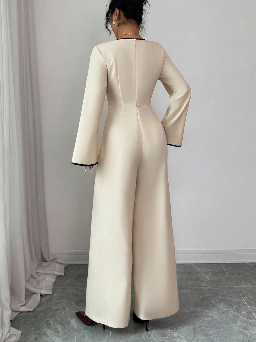 SHEIN Siren Gaze جمبسوت بأكمام واسعة وخصر مطوي وساق واسعة