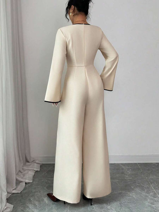 SHEIN Siren Gaze جمبسوت بأكمام واسعة وخصر مطوي وساق واسعة