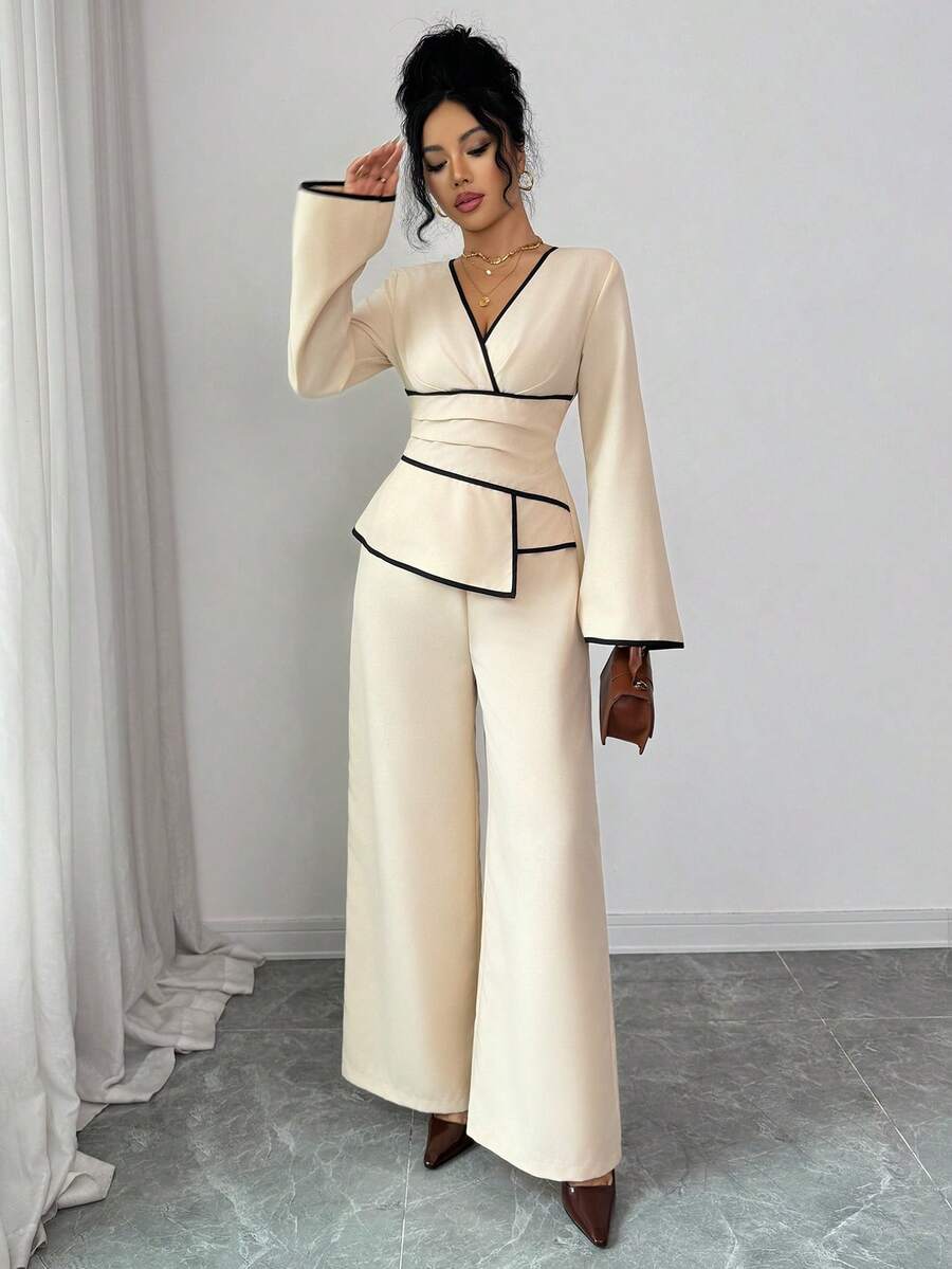 SHEIN Siren Gaze جمبسوت بأكمام واسعة وخصر مطوي وساق واسعة