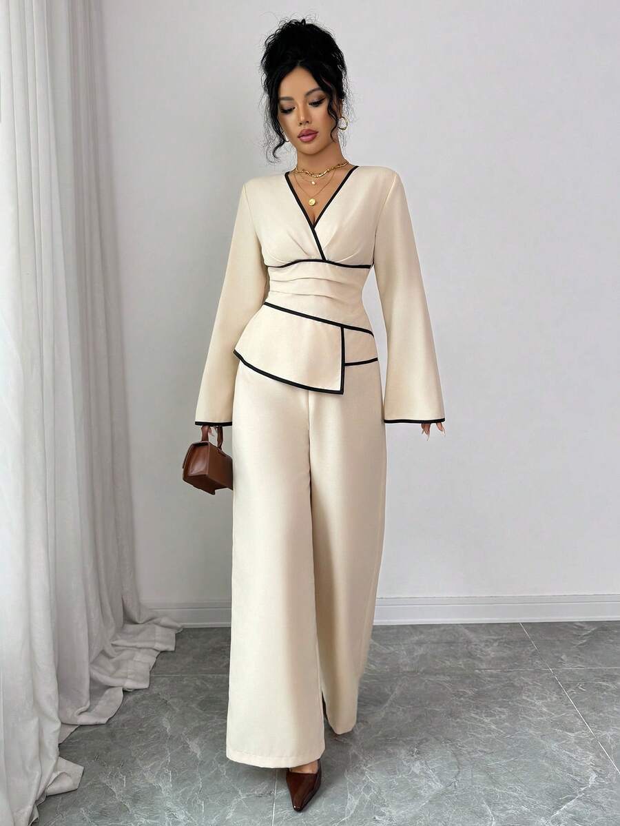 SHEIN Siren Gaze جمبسوت بأكمام واسعة وخصر مطوي وساق واسعة
