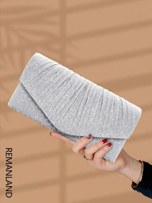 SHEIN REMANLAND حقيبة يد فضية مربعة صغيرة لامعة مع سلسلة