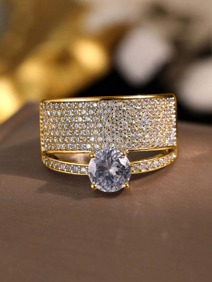SHEIN خاتم ذهبي مرصع زركونيا
