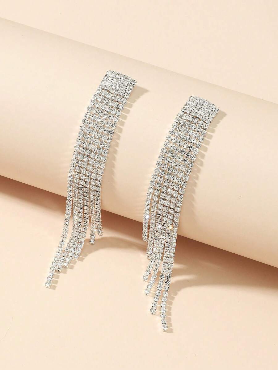 SHEIN زوج أقراط طويلة مرصعة راين
