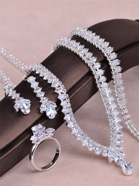 SHEIN CORUIXI طقم مجوهرات كامل 4 قطع مرصع بالزركونيا مع قلادة قطرة ماء