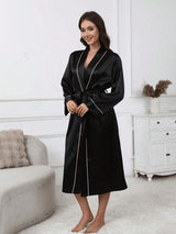 SHEIN ثوب سباحة فاخر أسود بياقة مع حزام أنيق