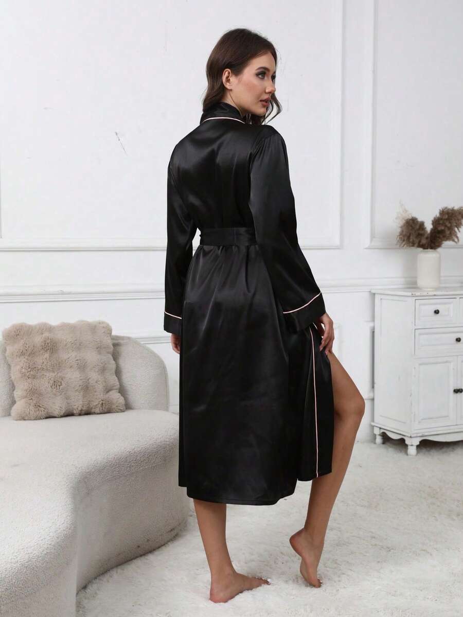 SHEIN ثوب سباحة فاخر أسود بياقة مع حزام أنيق