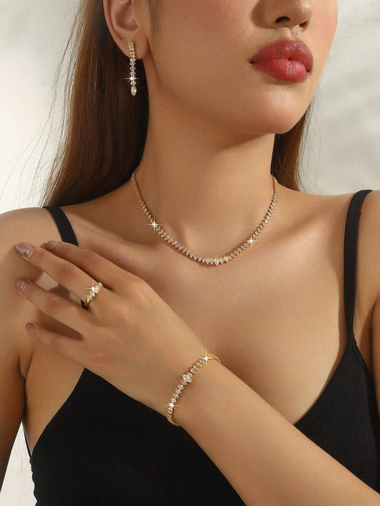 SHEIN طقم 5 قطع مجوهرات مرصع بالراين بتصميم هندسي