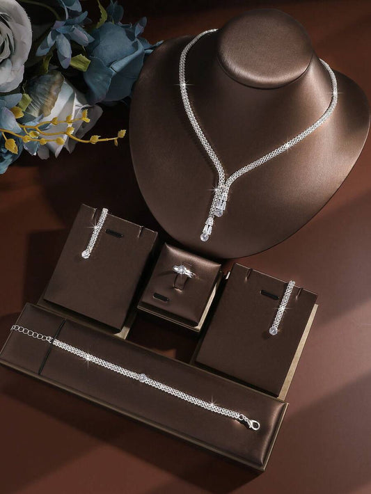 SHEIN طقم 5 قطع مجوهرات بزركونيا قطرات ماء