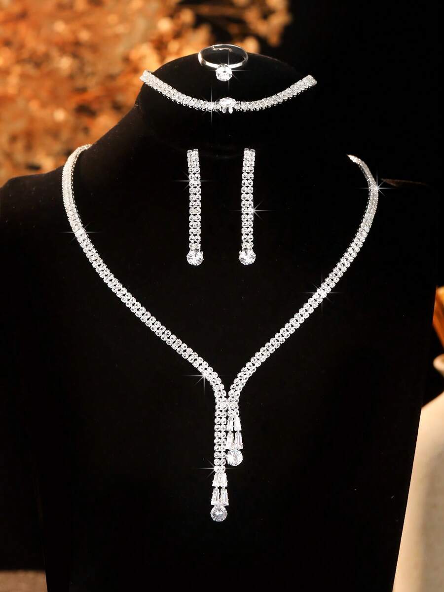 SHEIN طقم 5 قطع مجوهرات بزركونيا قطرات ماء