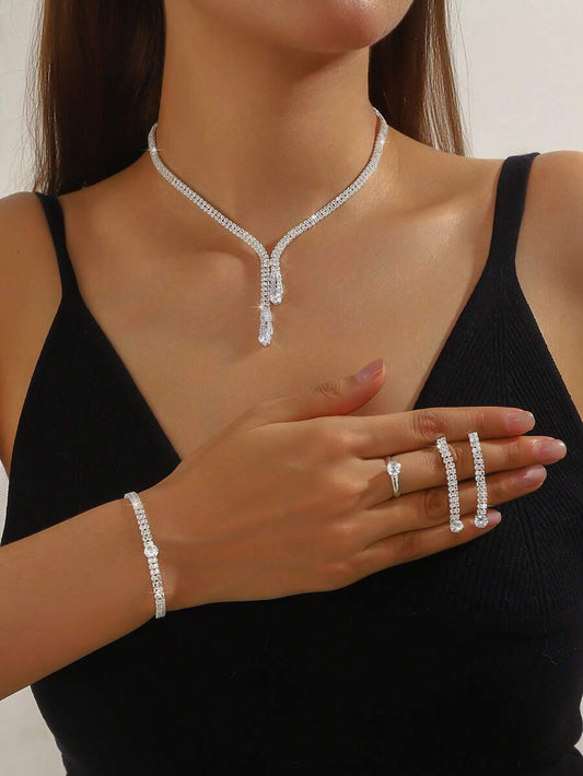 SHEIN طقم 5 قطع مجوهرات بزركونيا قطرات ماء