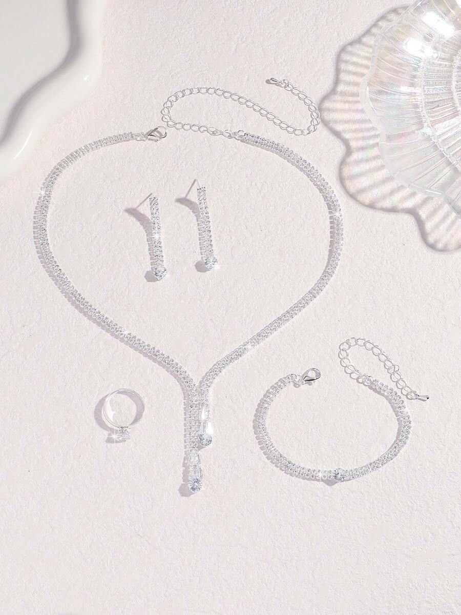 SHEIN طقم 5 قطع مجوهرات بزركونيا قطرات ماء