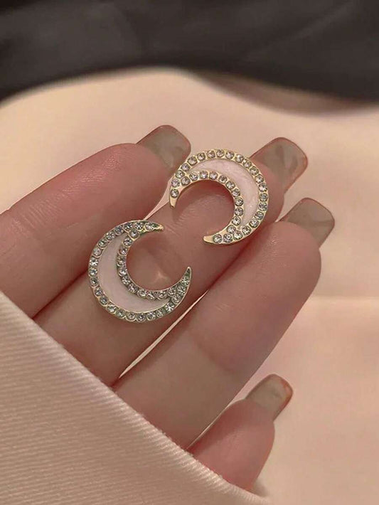 SHEIN طقم 5 أقراط دبوس قمر أبيض وفيونكة لؤلؤ مزيف وراين