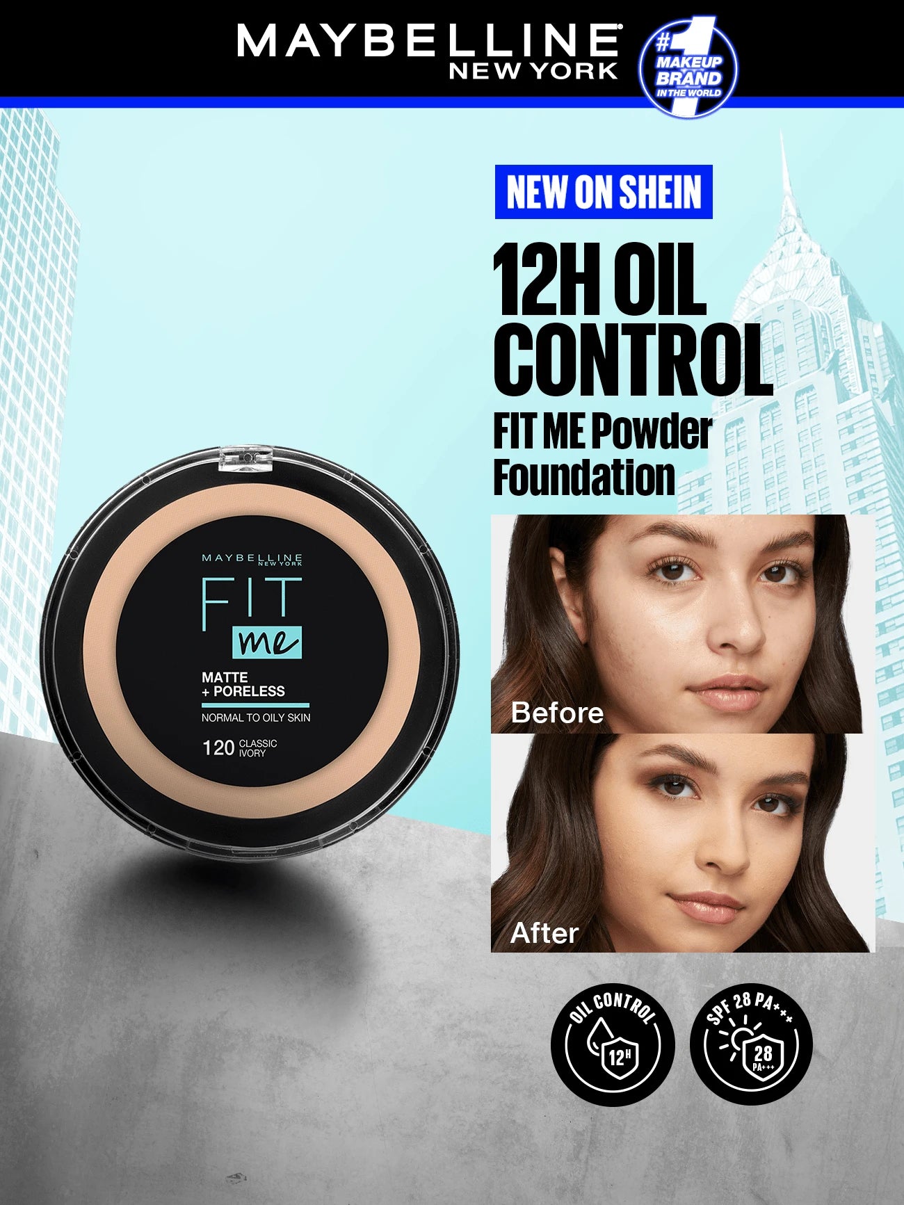 Maybelline بودرة ماتي آيفوري 12 جم تغطية كاملة وطويلة الأمد