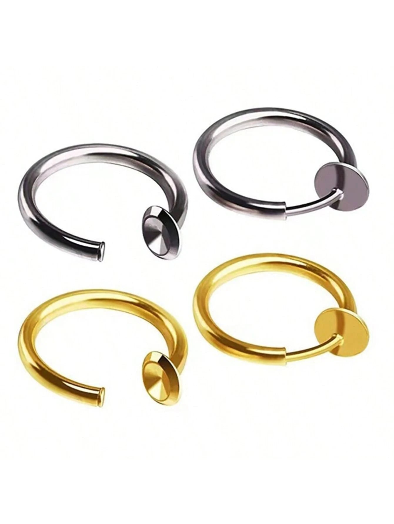 SHEIN طقم 2 حلقة شفة بدون ثقب من الصلب المقاوم للصدأ بطراز بانك