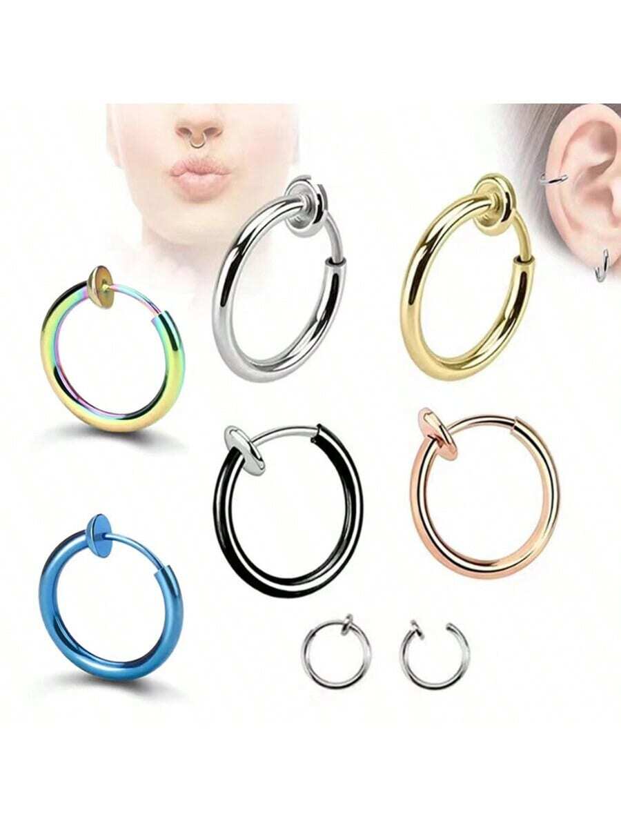 SHEIN طقم 2 حلقة شفة بدون ثقب من الصلب المقاوم للصدأ بطراز بانك