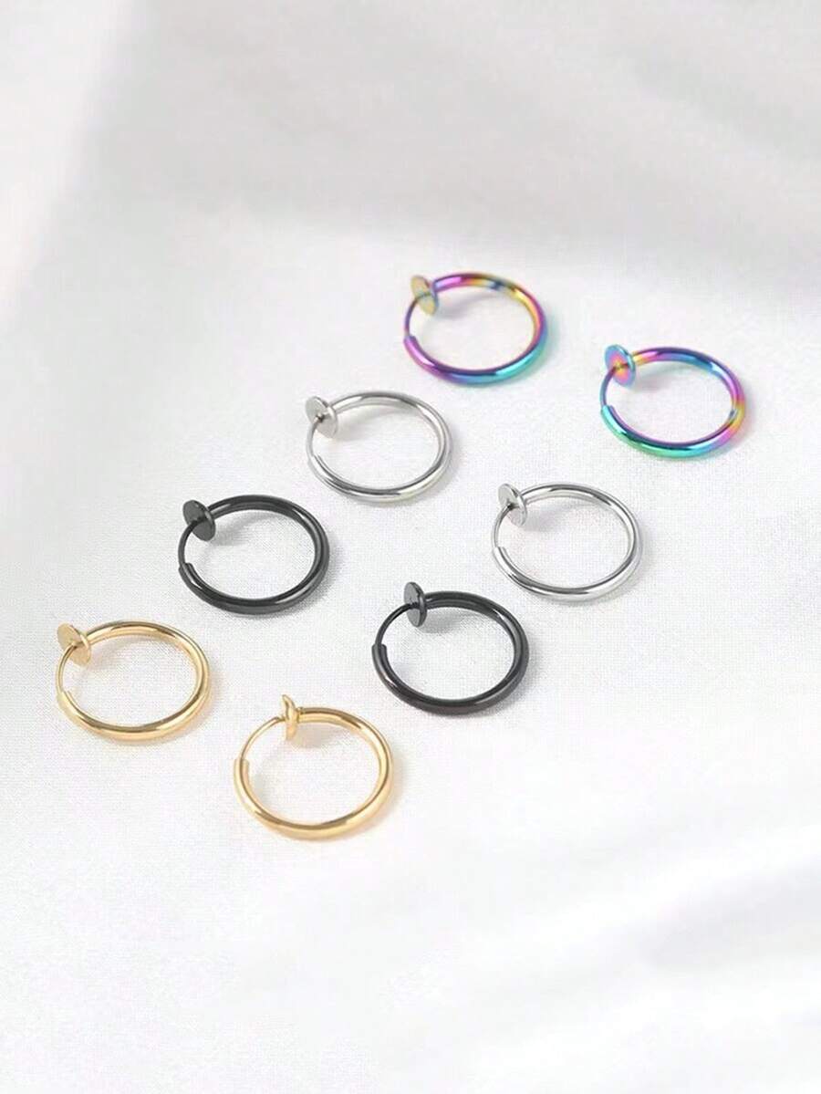 SHEIN طقم 2 حلقة شفة بدون ثقب من الصلب المقاوم للصدأ بطراز بانك