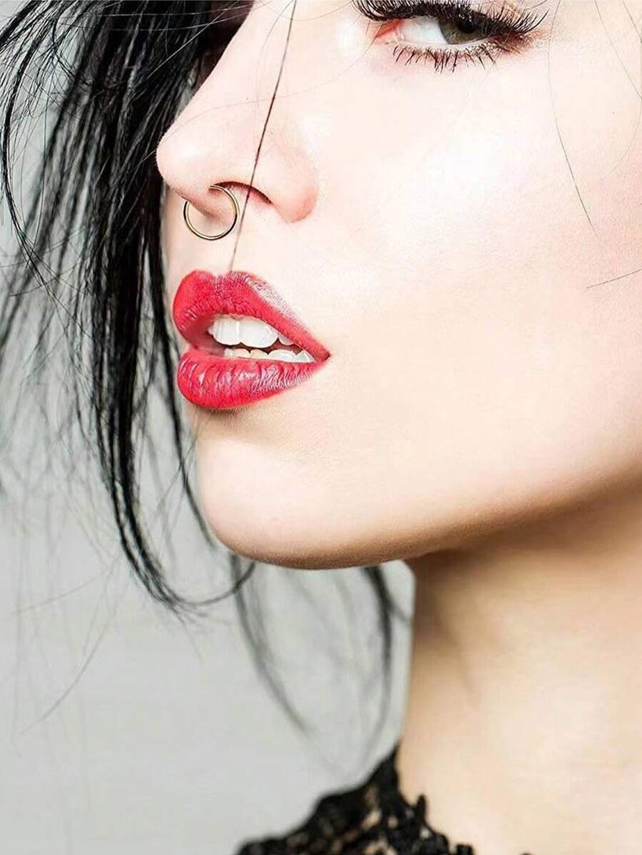 SHEIN طقم 2 حلقة شفة بدون ثقب من الصلب المقاوم للصدأ بطراز بانك