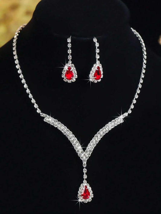 SHEIN طقم مجوهرات قلادة وأقراط بشرابات زركونيا