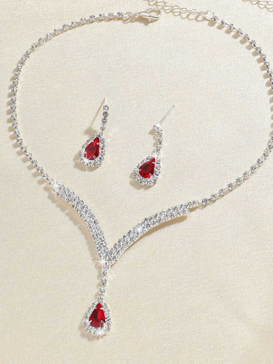 SHEIN طقم مجوهرات قلادة وأقراط بشرابات زركونيا