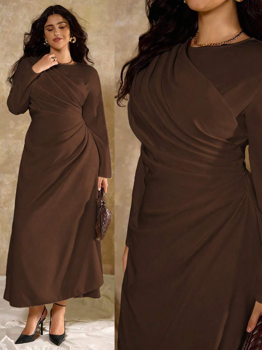 SHEIN Roveilla فستان ماكسي طويل الأكمام للمقاسات الكبيرة