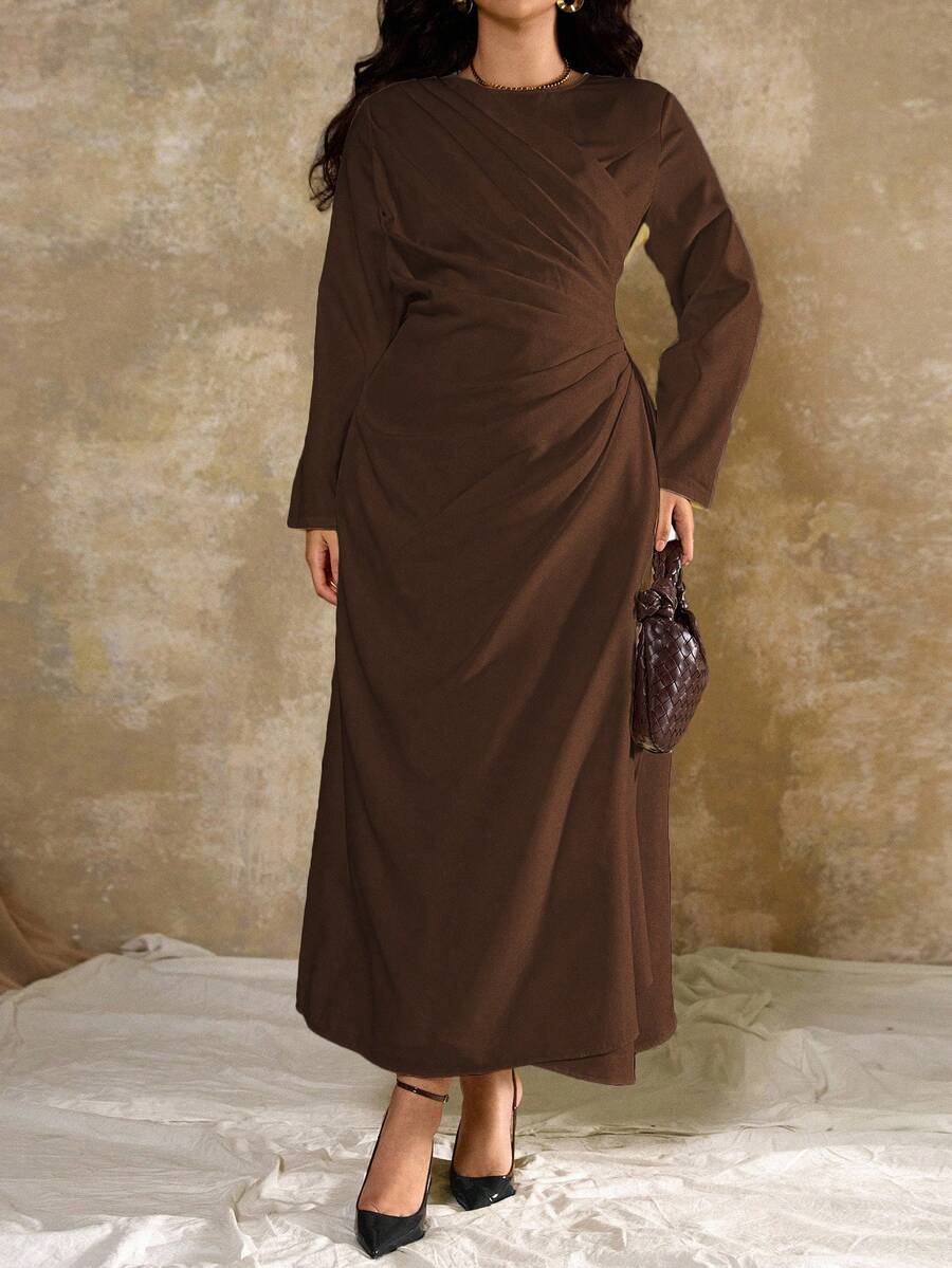 SHEIN Roveilla فستان ماكسي طويل الأكمام للمقاسات الكبيرة