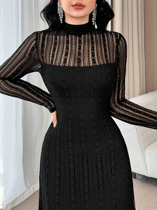 SHEIN Feyla A فستان أسود أنيق بأكمام طويلة وقصة