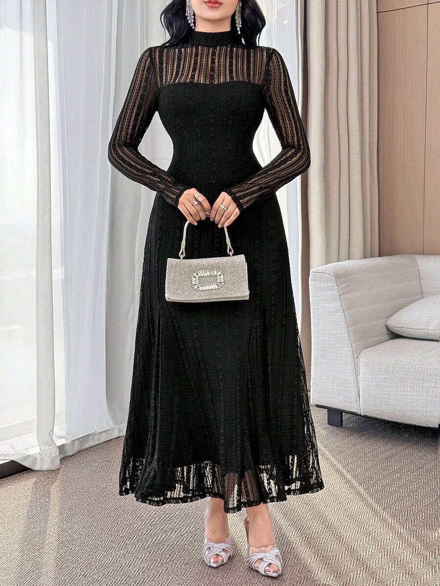 SHEIN Feyla A فستان أسود أنيق بأكمام طويلة وقصة