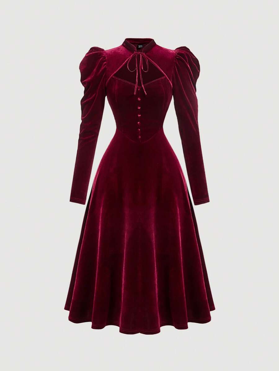 SHEIN MOD فستان احمر أكمام جيجوت وياقة مندرين