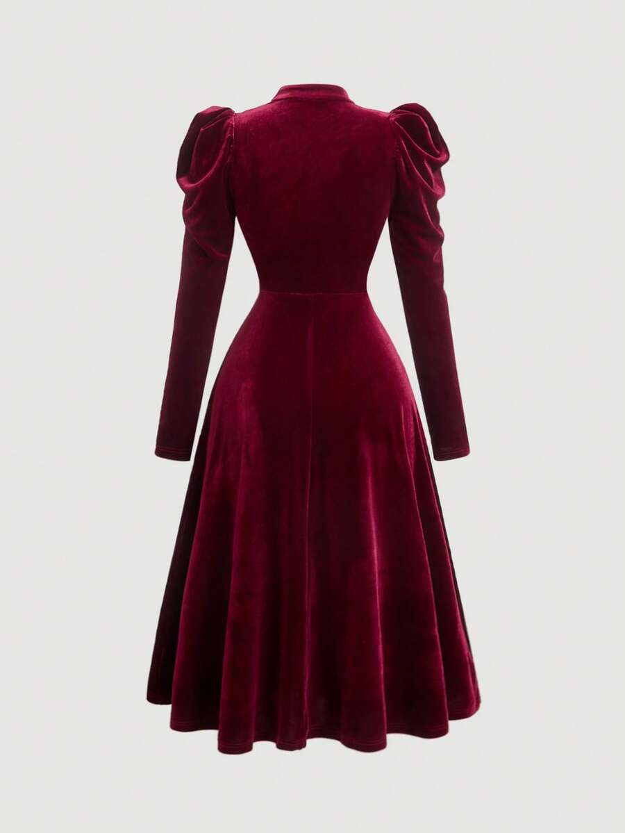 SHEIN MOD فستان احمر أكمام جيجوت وياقة مندرين