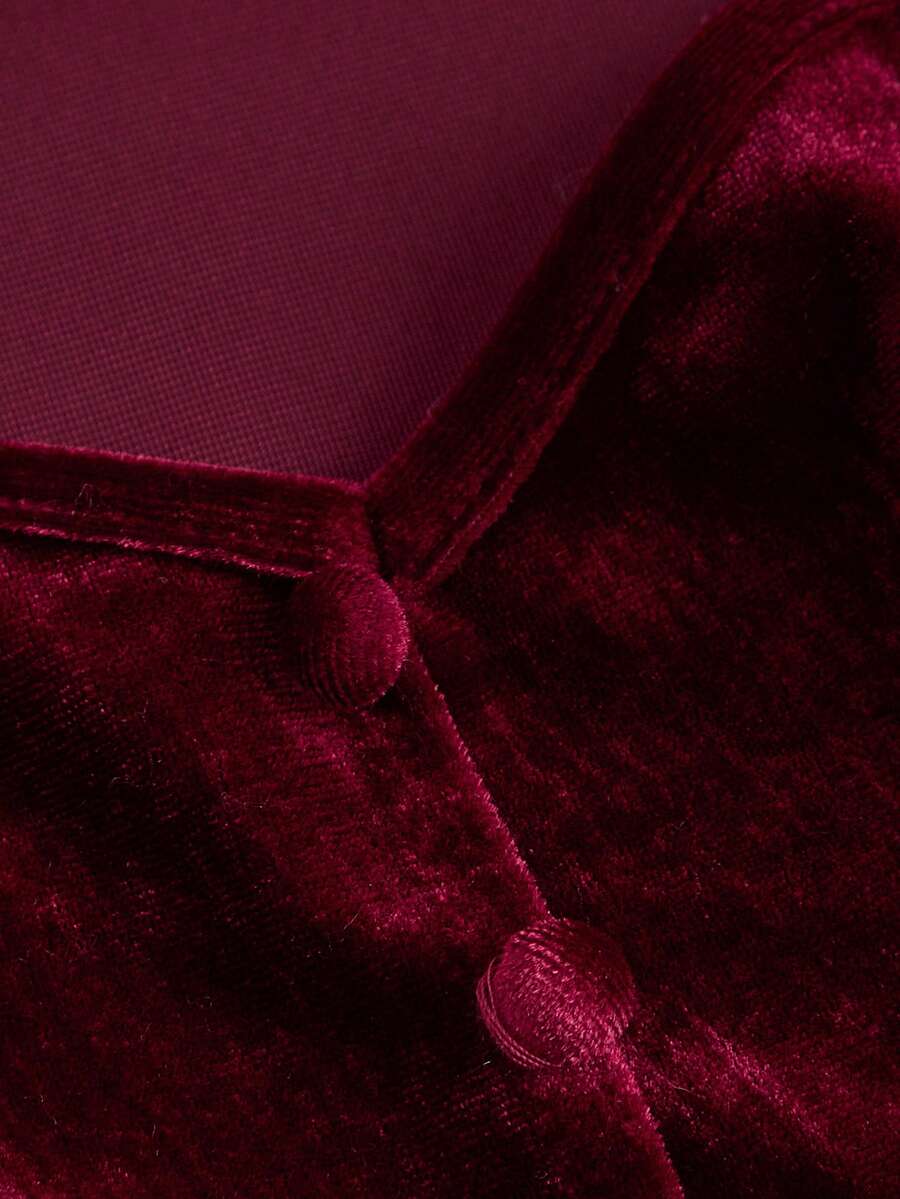 SHEIN MOD فستان احمر أكمام جيجوت وياقة مندرين