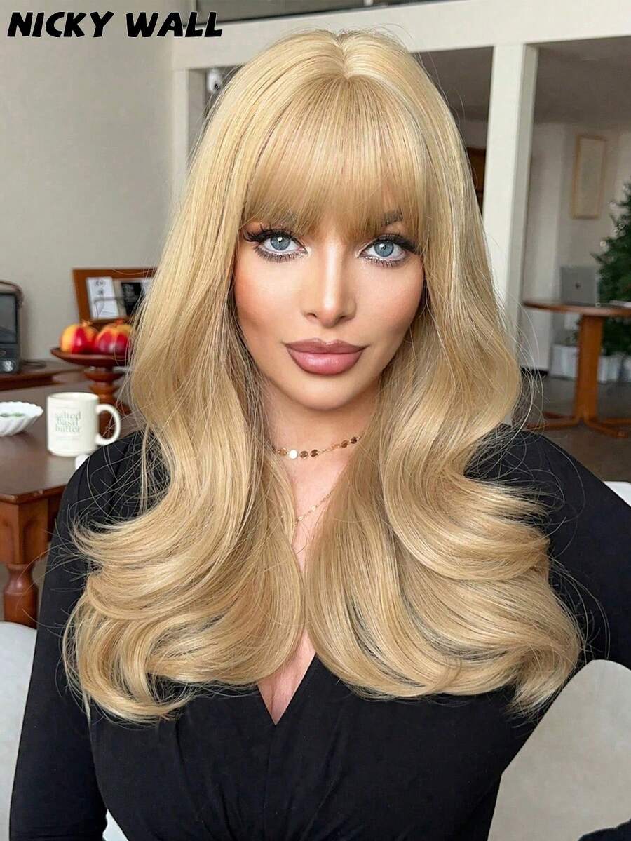 SHEIN باروكة شقراء طويلة مموجة 24 بوصة مقاومة للحرارة