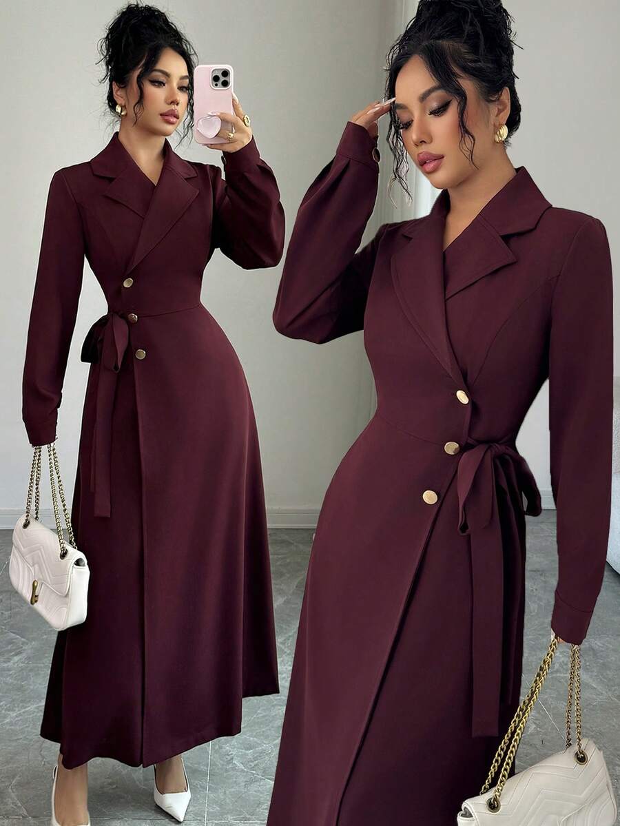 SHEIN Elenzga فساتين عنابي طويل أنيق