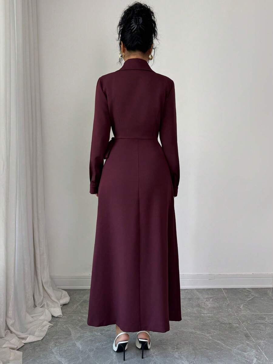 SHEIN Elenzga فساتين عنابي طويل أنيق