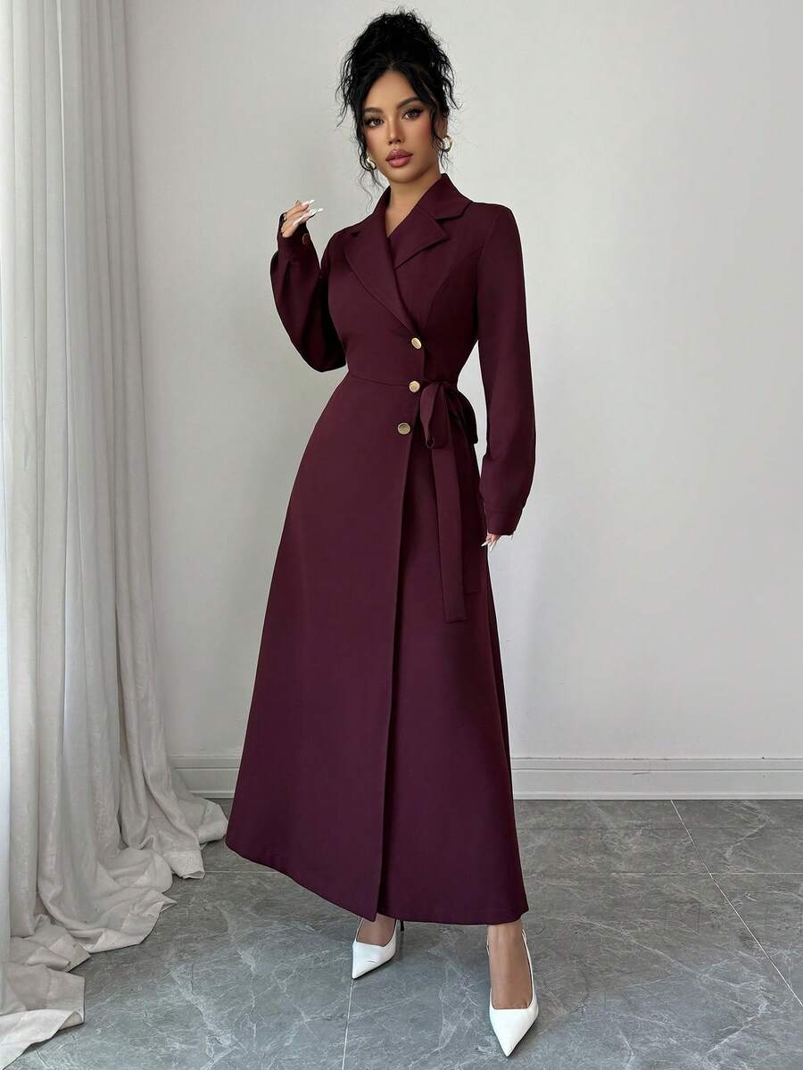 SHEIN Elenzga فساتين عنابي طويل أنيق