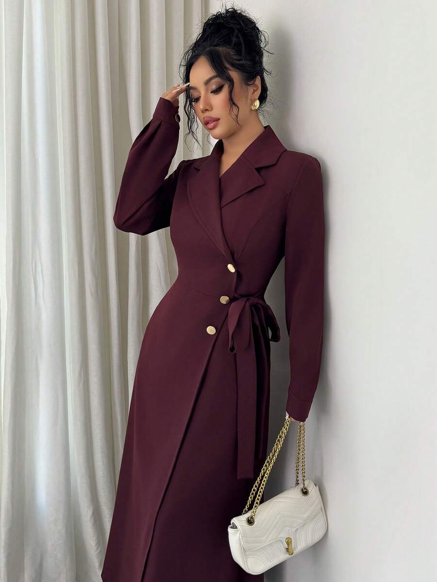 SHEIN Elenzga فساتين عنابي طويل أنيق