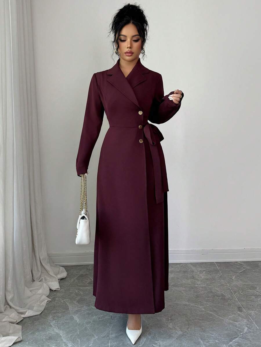 SHEIN Elenzga فساتين عنابي طويل أنيق