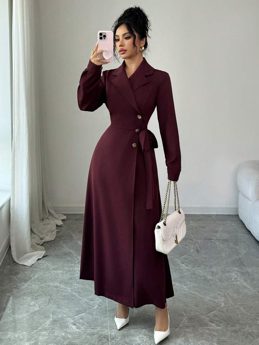 SHEIN Elenzga فساتين عنابي طويل أنيق